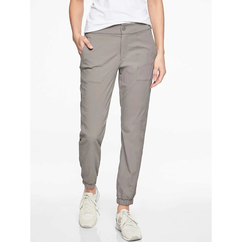 Athleta Trekkie Jogger Pants Taupe Beige Zip Pockets Womens 8 Petite
